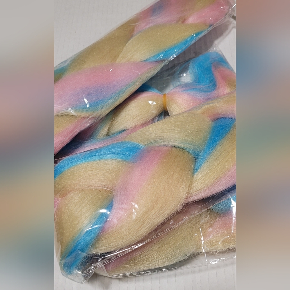 2pks Jumbo Braid ~ Synthetic Braiding Hair ~ Blonde Pink Blue Pastel Mix  Dreads